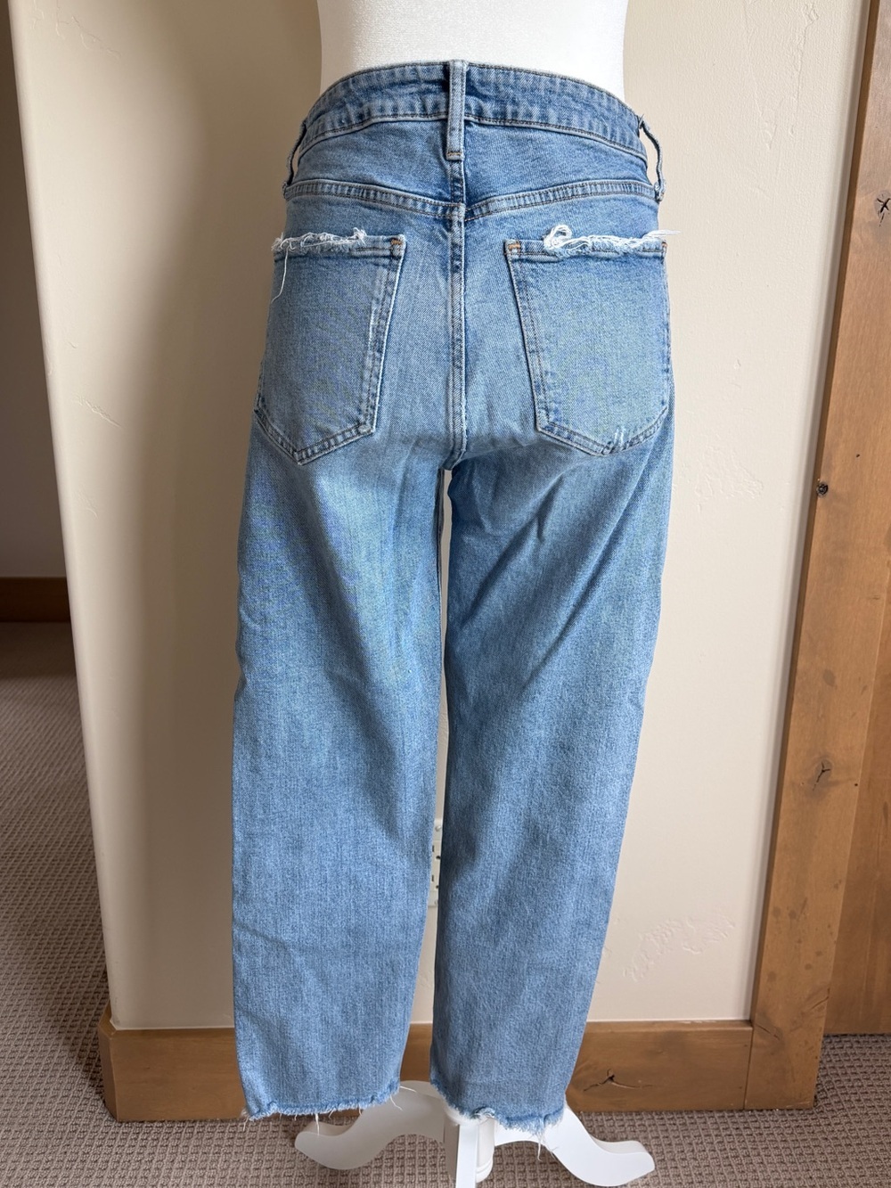 Zara High Waist Light Blue Distressed Straight-Leg Jeans | Size 6 - Picture 3 of 6